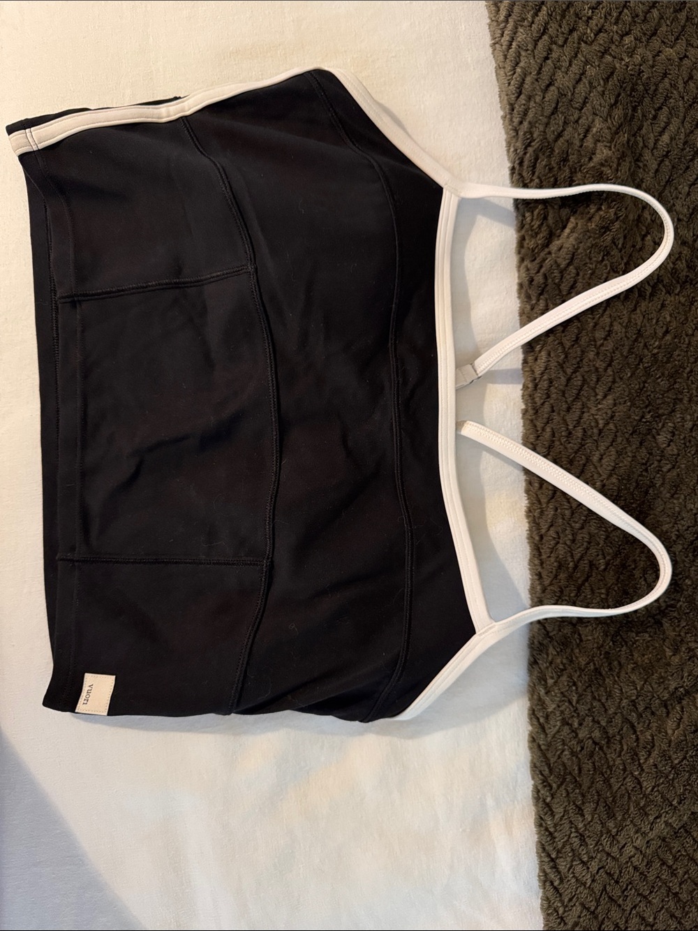 Vuori Black Cropped Sports Tank with White Trim